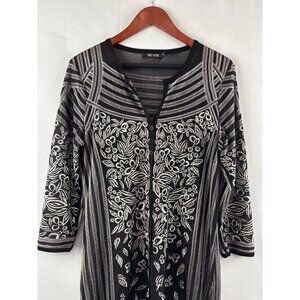 Nic + Zoe Womens Black & White Embroidered Cardigan Tunic
